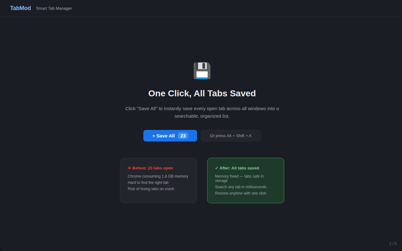 Saving all open tabs in one click with TabMod